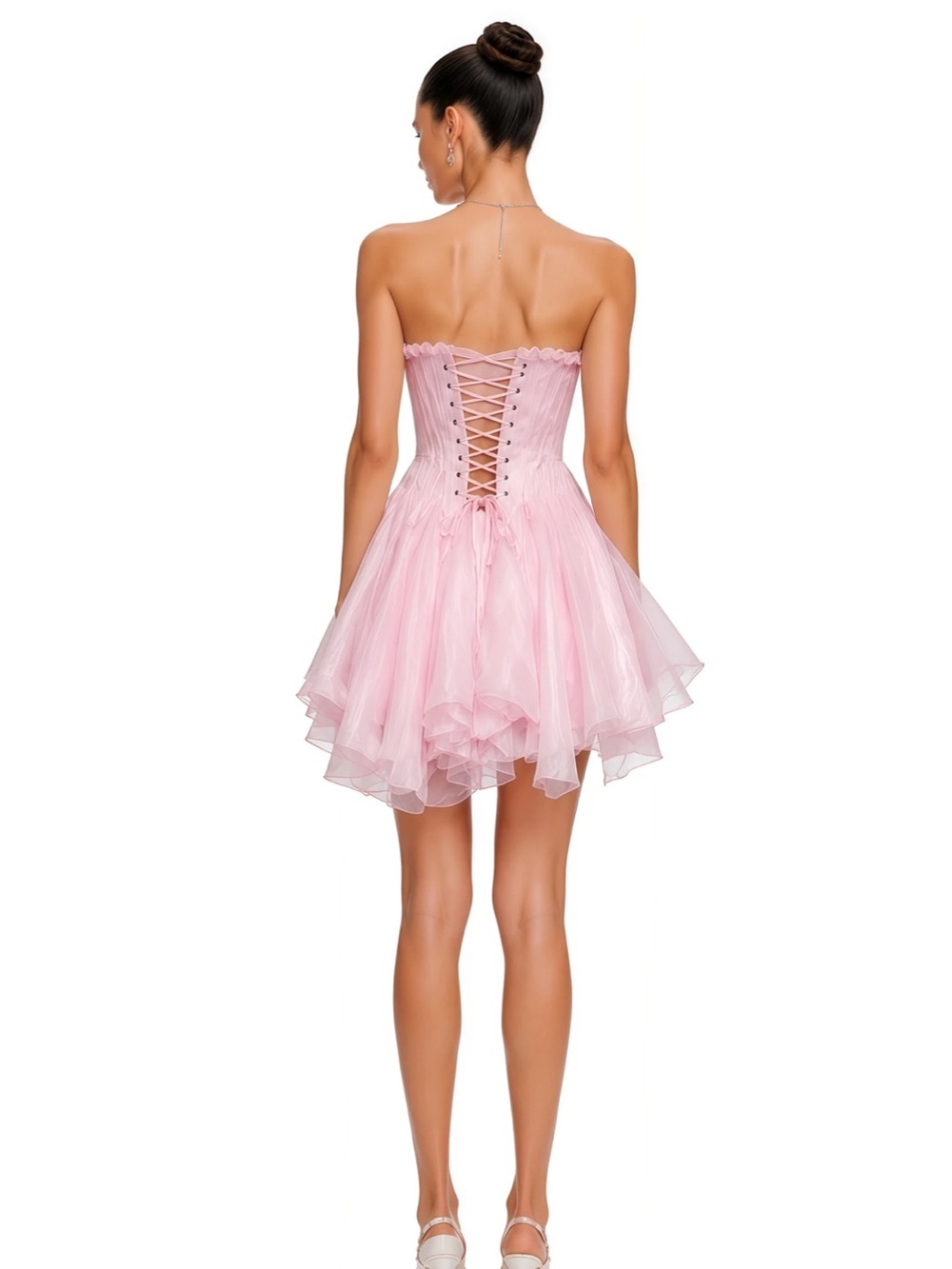 Strapless Light Pink Ruffled Mini Dress - Picture 3 of 7